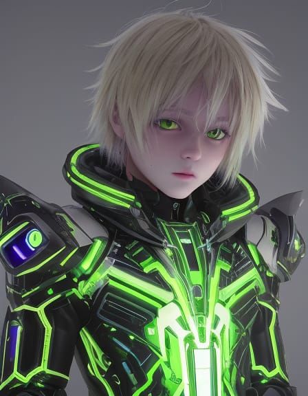 Cybernetic Child with Bioluminescent Wings in Cyberpunk Styl...