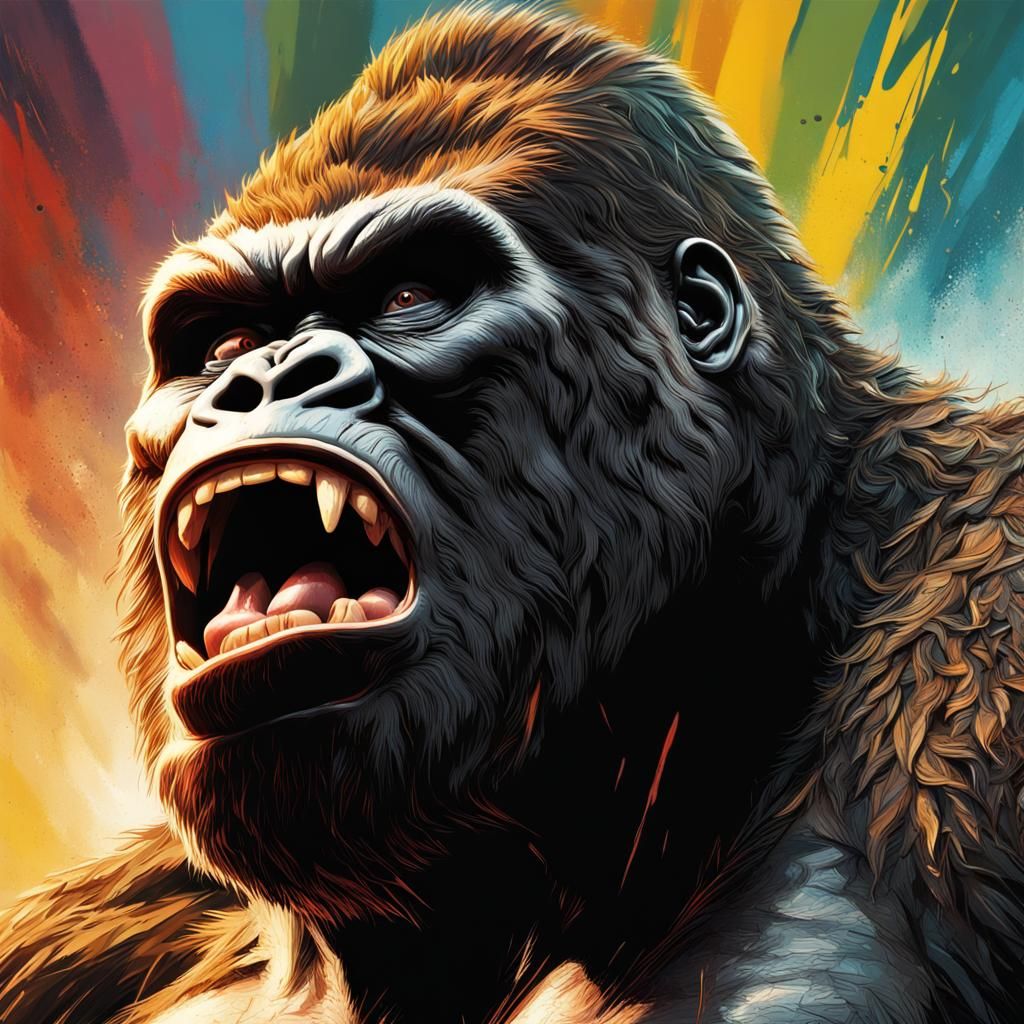 Hyperrealistic King Kong Splash Art
