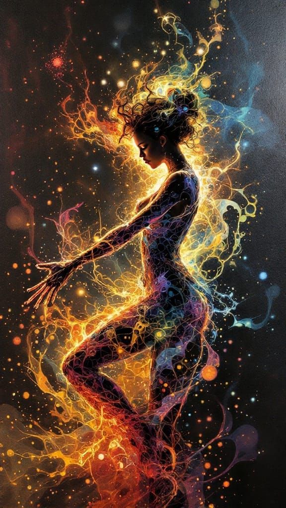 Abstract Tessellated Dance of Fire and Plasma