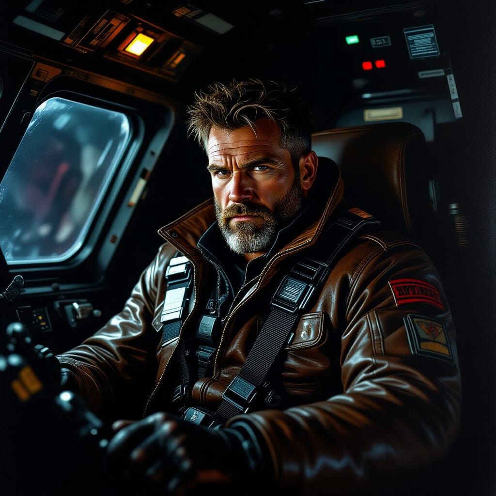 Dwarf Spaceship Pilot in Dark Sci-Fi Style