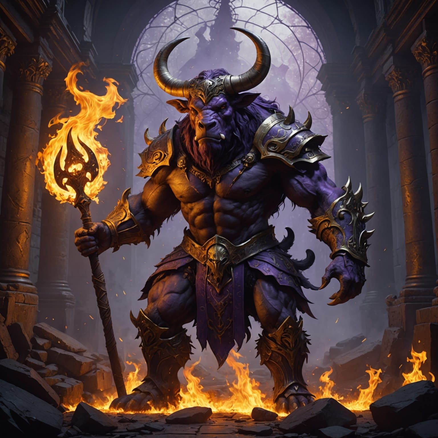Fire Minotaur Dark Fantasy Concept Art