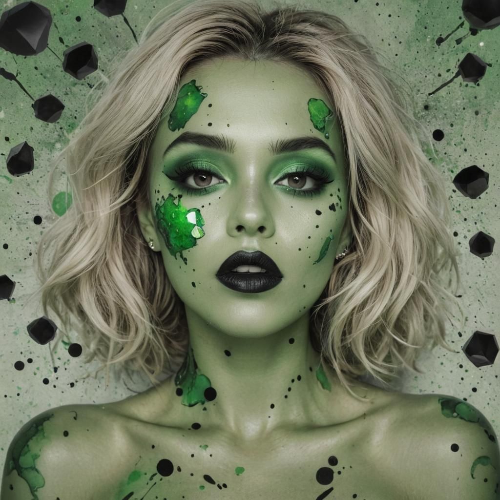 Gemstone Woman with Ink Splatters in Digital Art