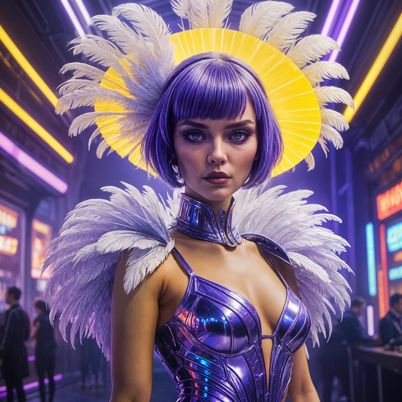 Cyberpunk Showgirl in Vibrant Yellow PVC