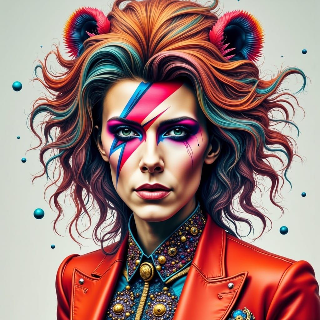 David Bowie as Panda in Psychedelic Glam-Rock Outfit