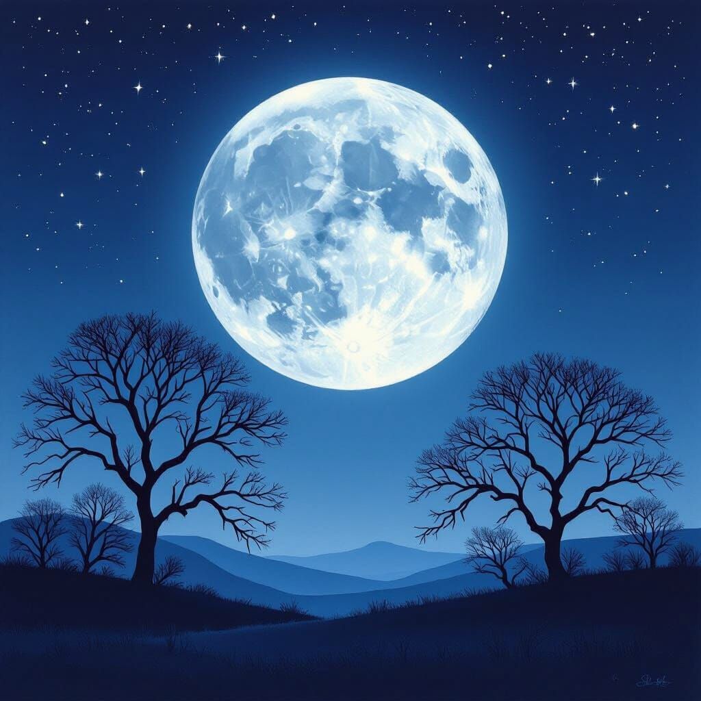 Ethereal Moonlit Landscape in Neo-Symbolist Style