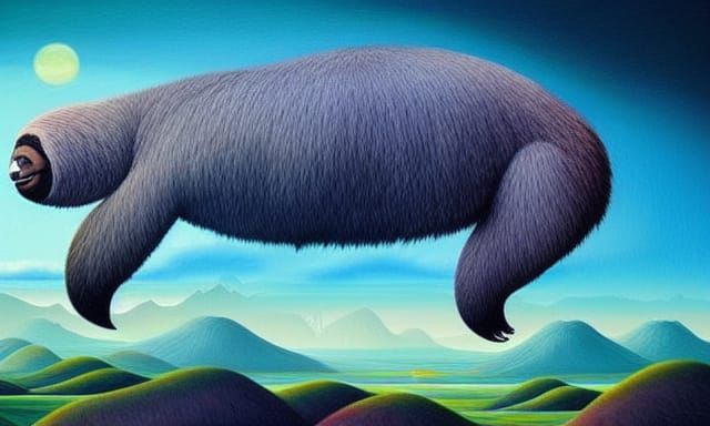 Giant Sloths in a Fantastical Airbrush Landscape