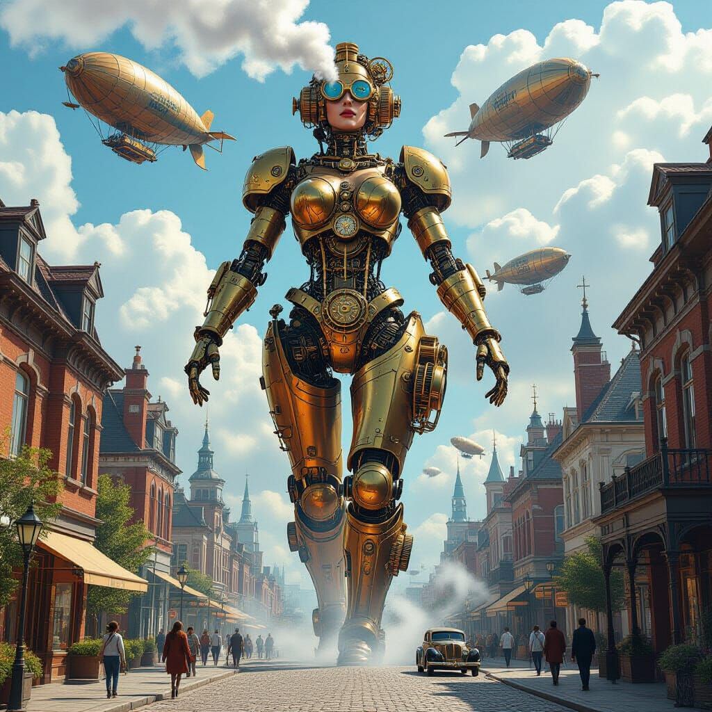 Colossal Steampunk Woman Rises Above Victorian Metropolis