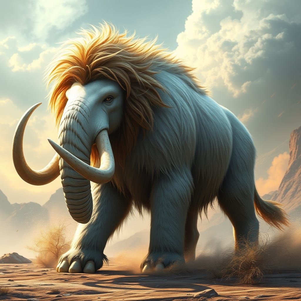Regal Lion Mammoth Hybrid in a Fantastical Environment