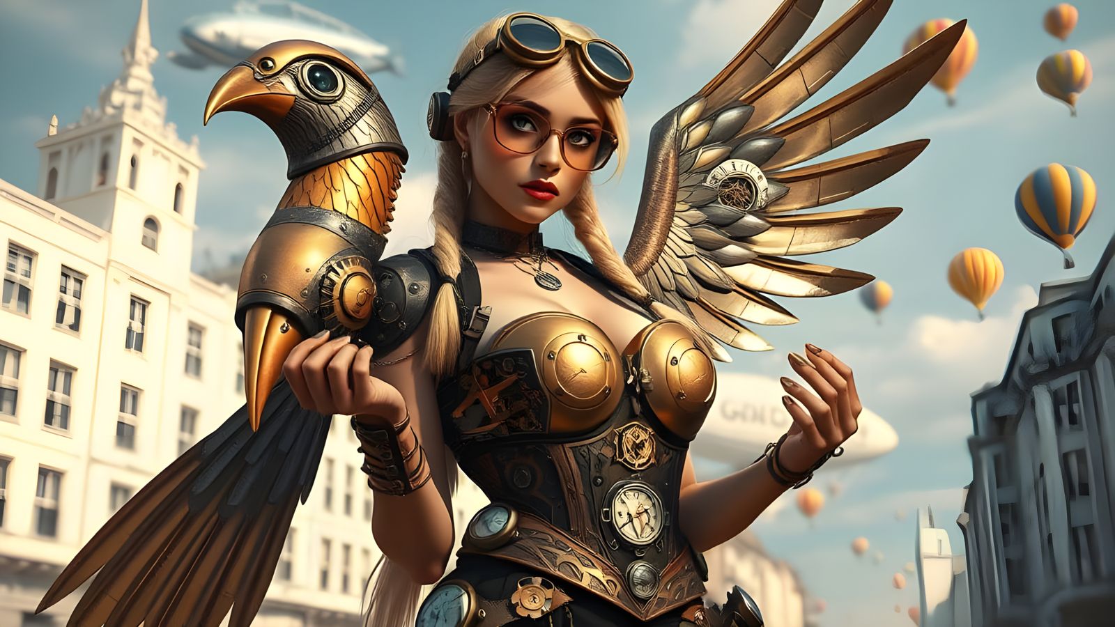 Steampunk Goddess with Majestic Mechanical Aviary