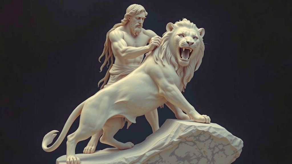 Samson's Marble Struggle: Biblical Sculpture