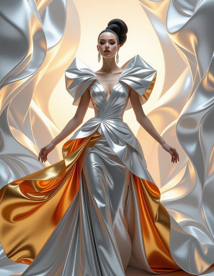 Abstract Haute Couture in Cyber-Rococo Style