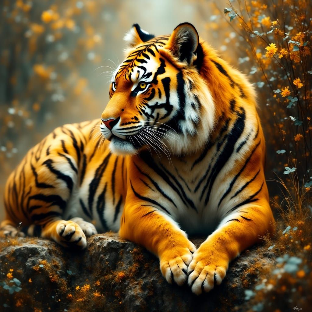 Majestic Feathered Tiger in Ethereal Setting