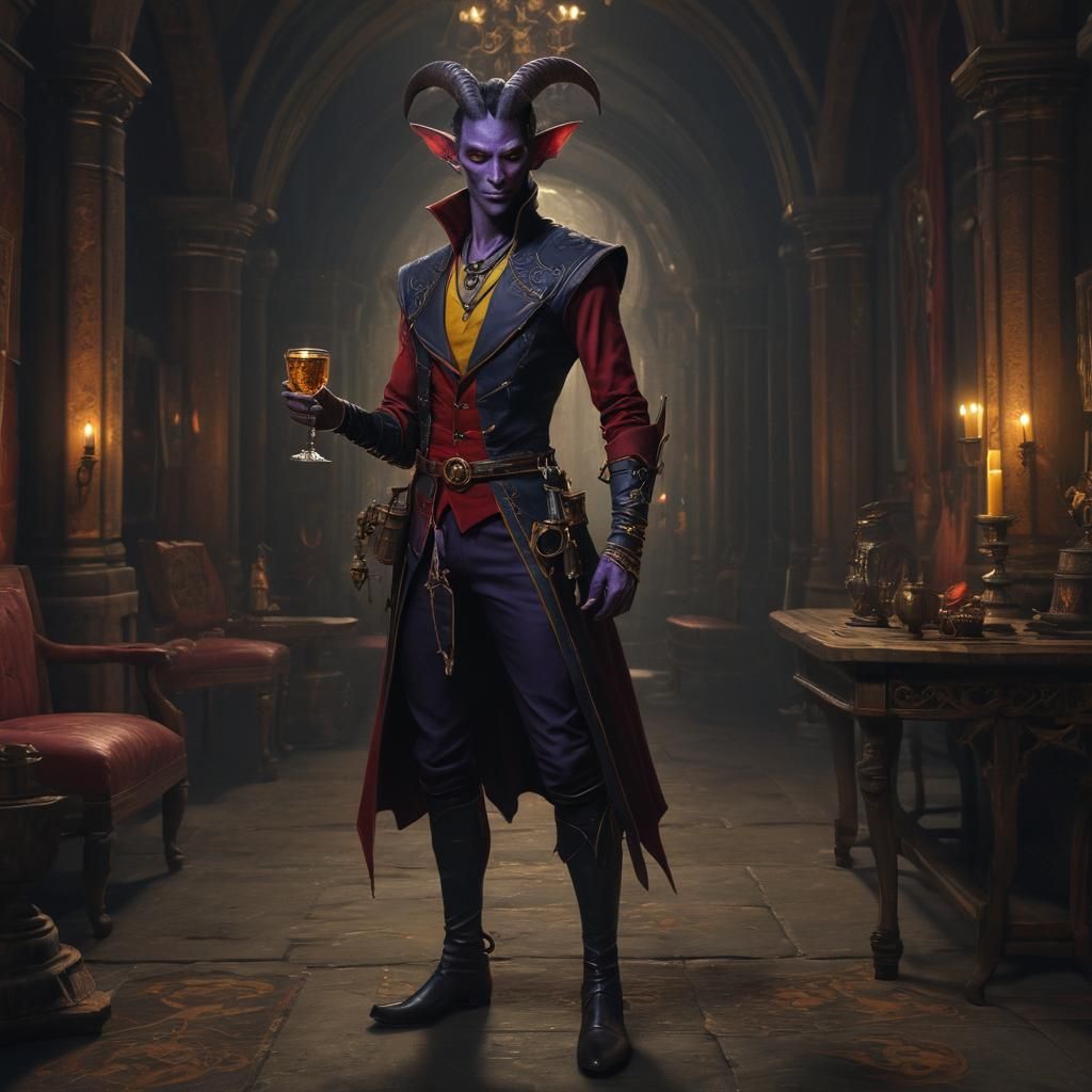 Intricate Tiefling Character Art in Matte Painting Style