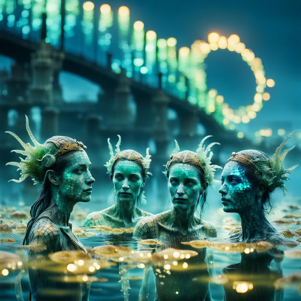 Post-Apocalyptic Sea Goddesses in Double Exposure Mosaic