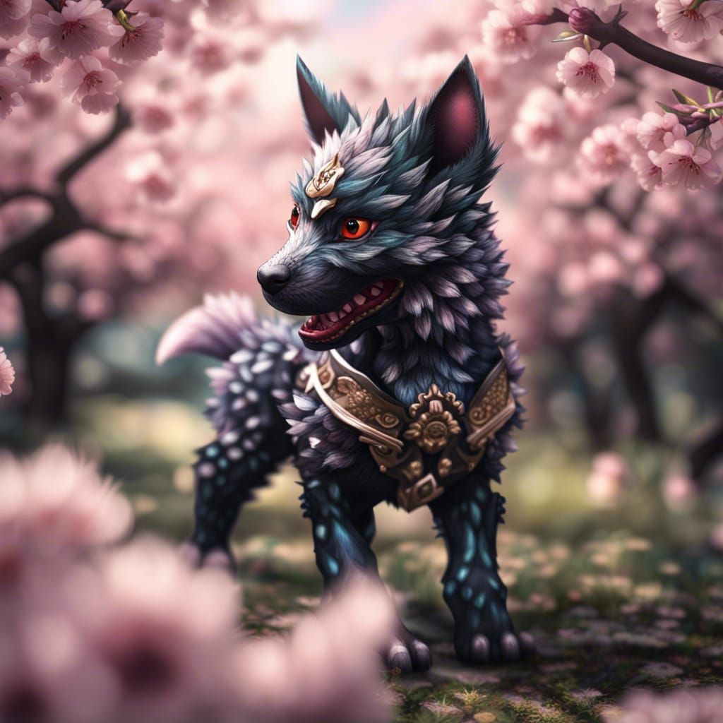 Hyperrealistic Stygian Zinogre Pup in Orchard