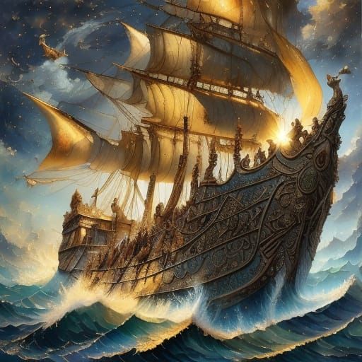 Pirate Queen at Helm in Romantic Realism