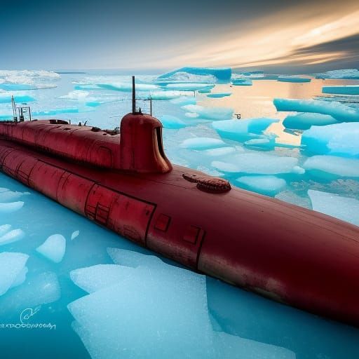 Steampunk Red October Submarine Under Greenland Ice