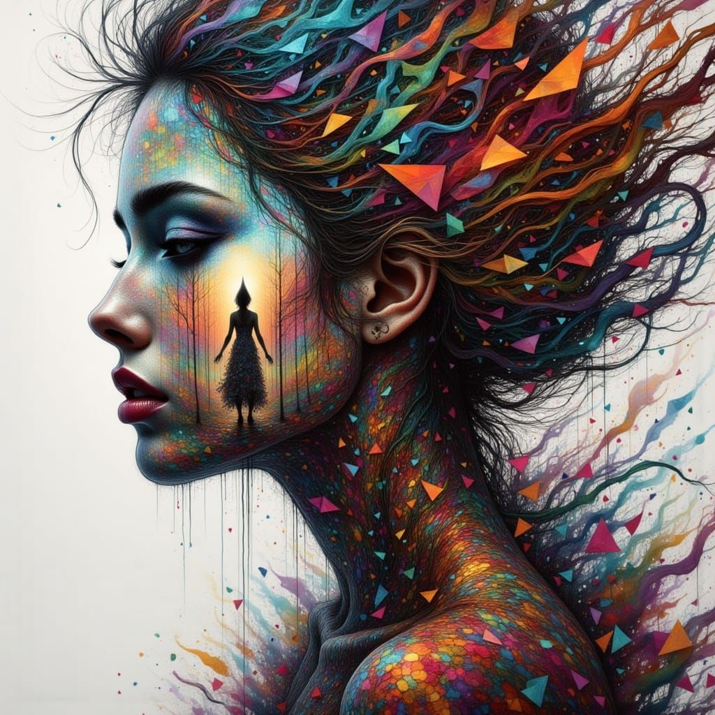 Surreal Double Exposure Portrait with Abstract Patterns