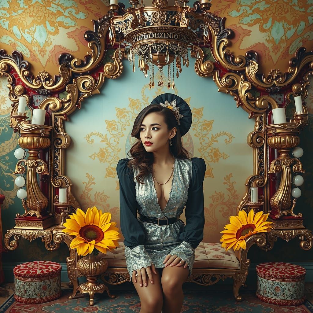 Dreamlike Woman in a Luxurious, Surreal 3D Environment