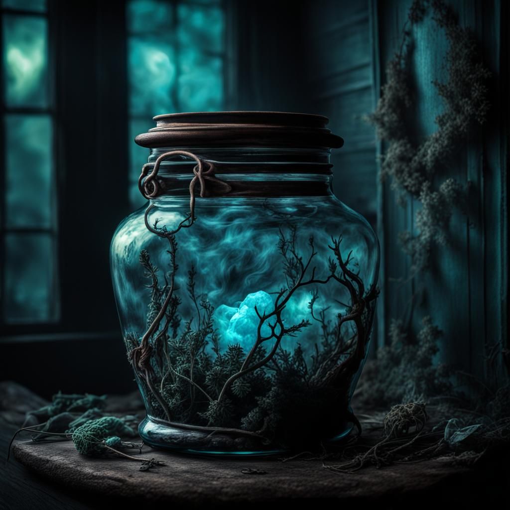 Witch's Hex Jar with Bioluminescent Potion