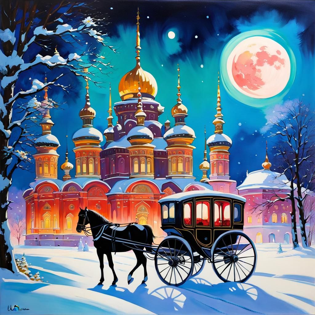 Horse Carriage in Snow, Ilya Kuvshinov Style