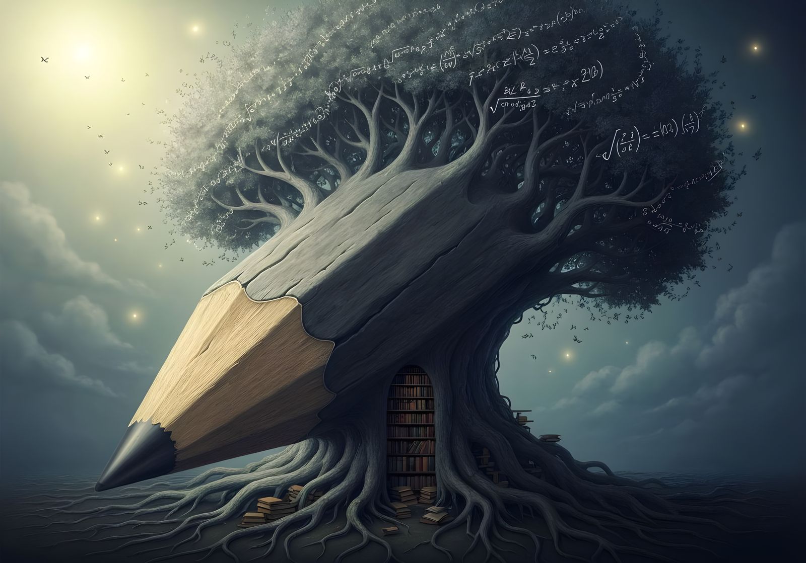 Surreal Tree Pencil with Hidden Library
