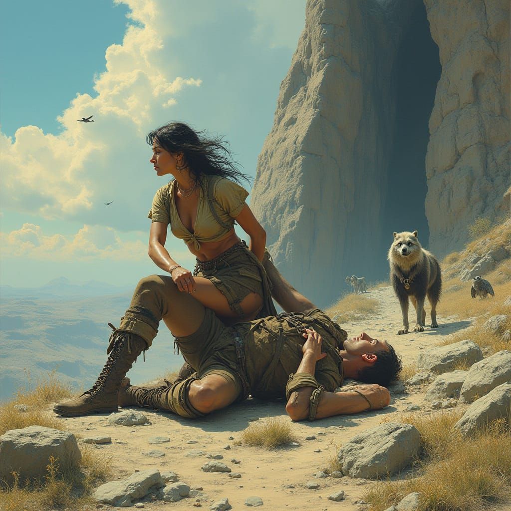 Dramatic Scene of Survival in a Rugged Landscape