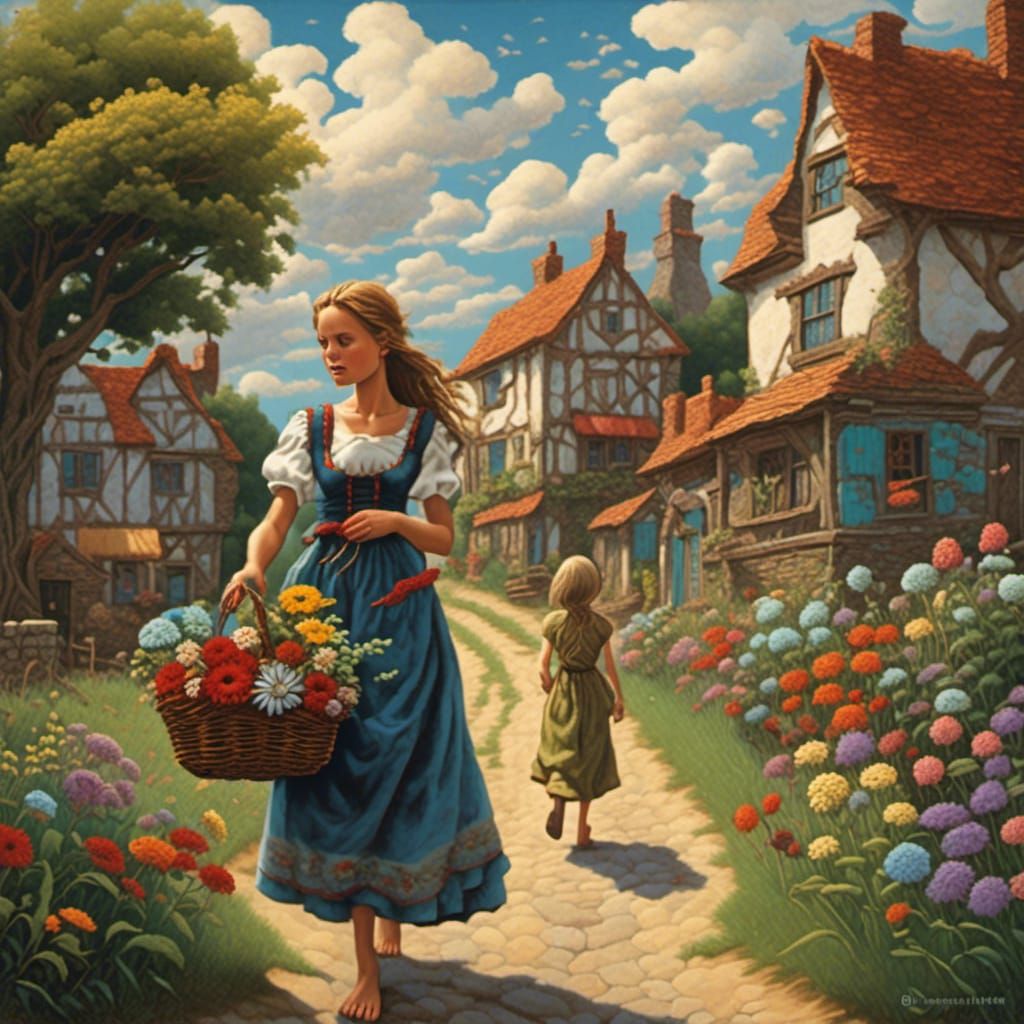 Young Woman with Flowers in Matte Color Style