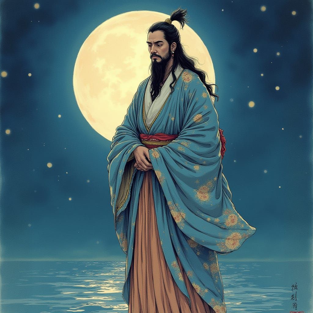 Tsukuyomi-no-Mikoto in Ethereal Japanese Art Style