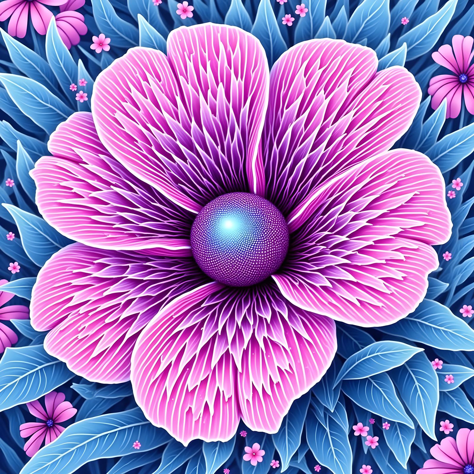 Symmetrical Zigzag Flower in Pink, Purple, and Blue