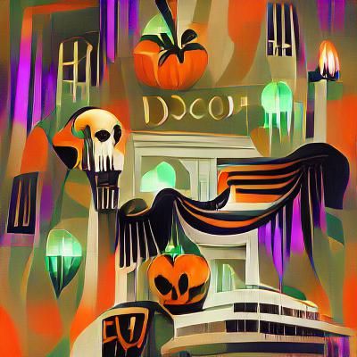 Art Deco Maximalist Halloween Scene