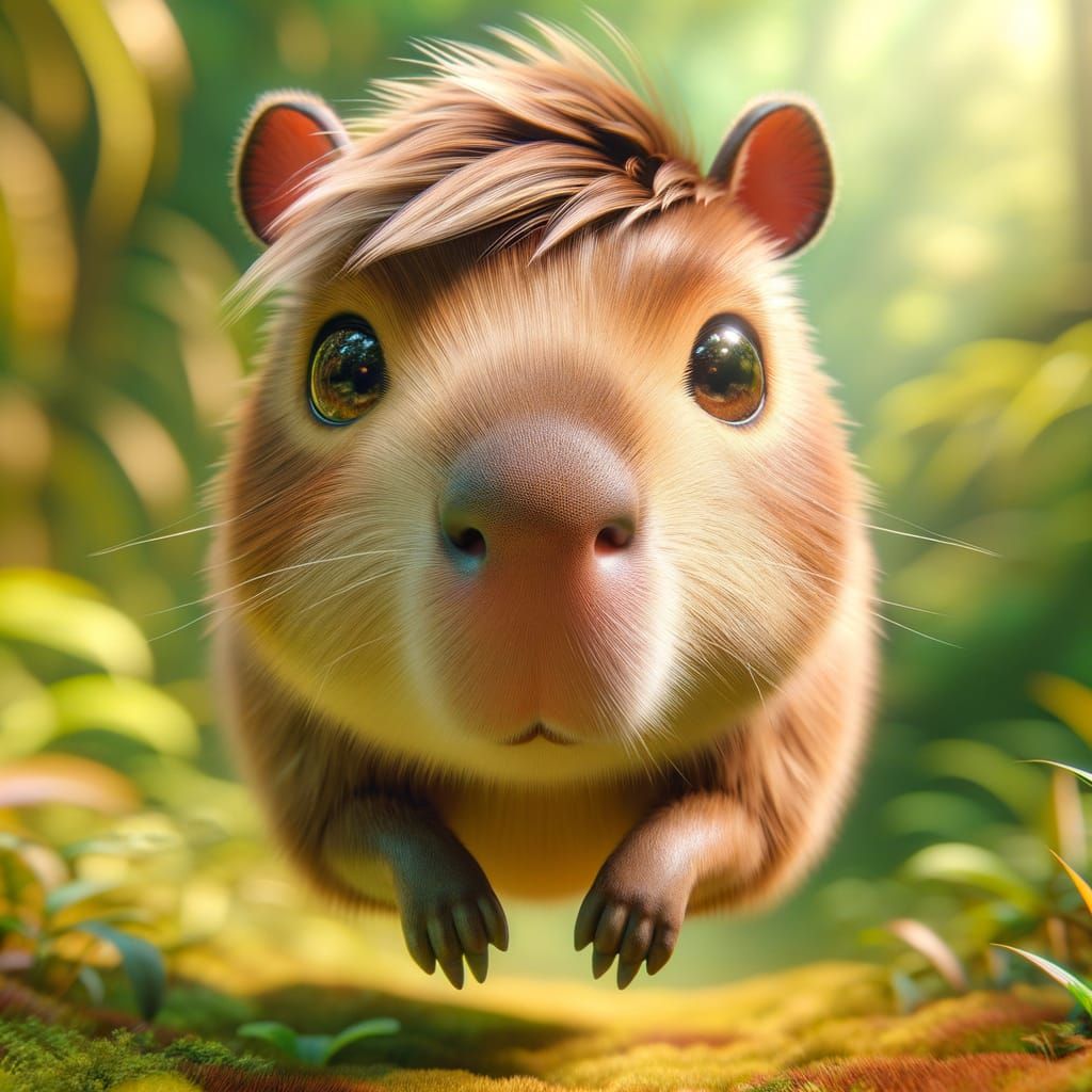 Cute Capybara Mid-Air Jump in Hyper-Realistic Digital Art