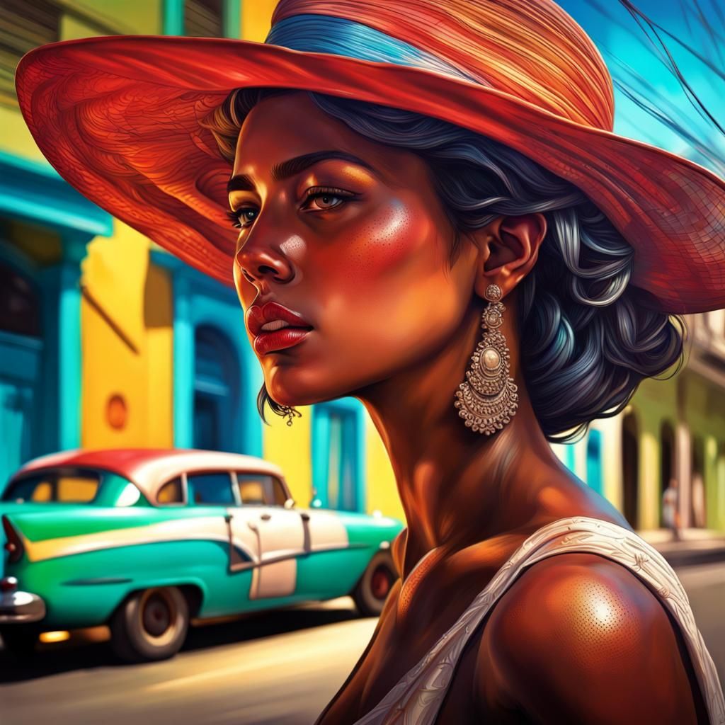 Hyperrealistic Portrait in Cuba: Splash Art Style
