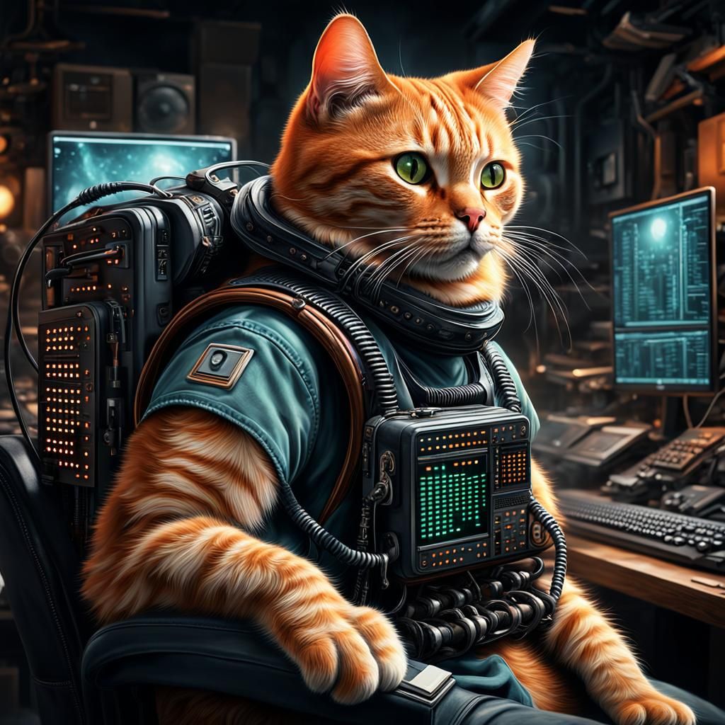 Orange Cat Assistant: Digital Matte Painting