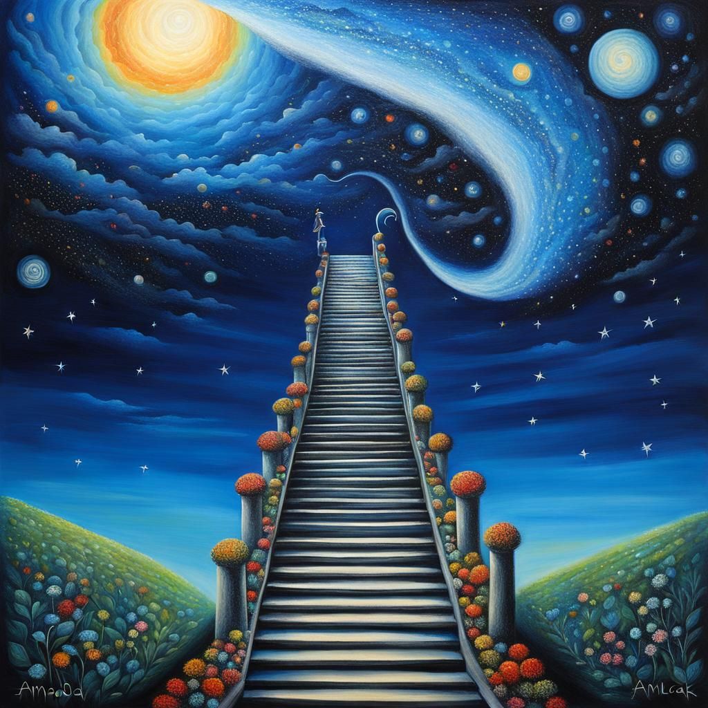 Surreal Stairway to Heaven in Vivid Colors