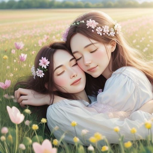 Romantic Couple Embrace in Pastel Digital Art