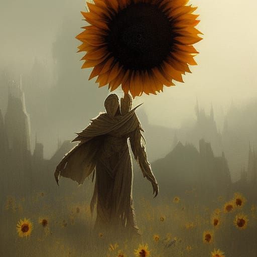 Sinister Sunflower Monster in Dark Fantasy Style