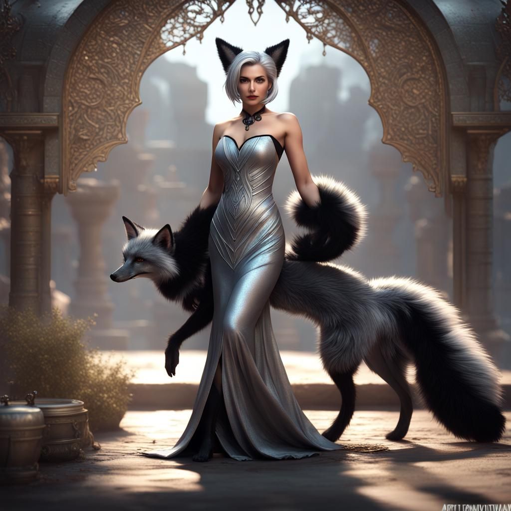Silver Fox Girl in North Indian Gown