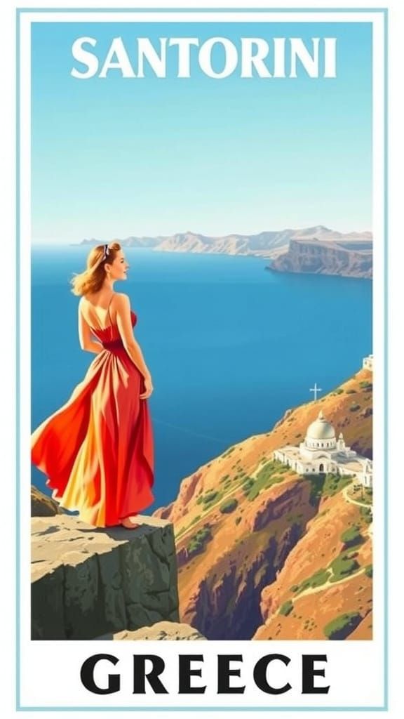 Vintage Travel Poster: Santorini, Greece