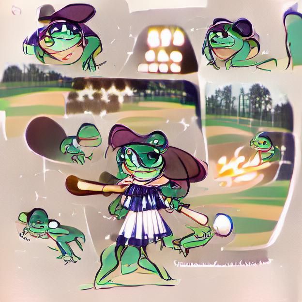 Whimsical Frog Girl Playing Baseball