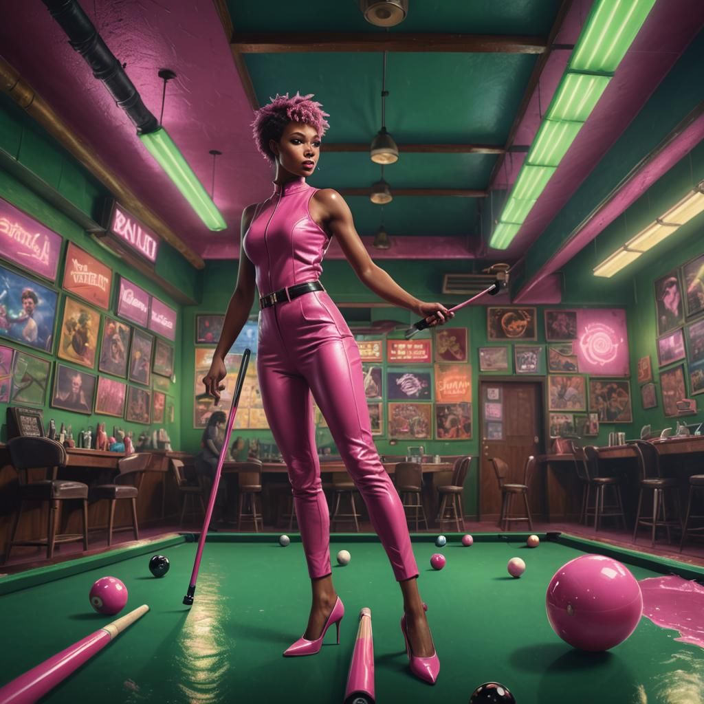 Stylish Woman About to Shoot Pool, Digital Art