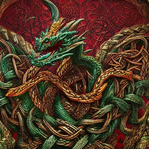 Celtic Dragon Knot in Detailed Matte Painting Style