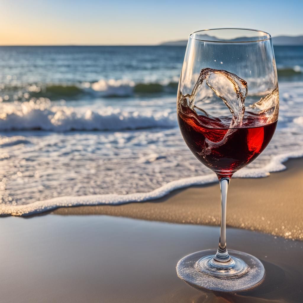 Wine Glass Overflowing on a Beach