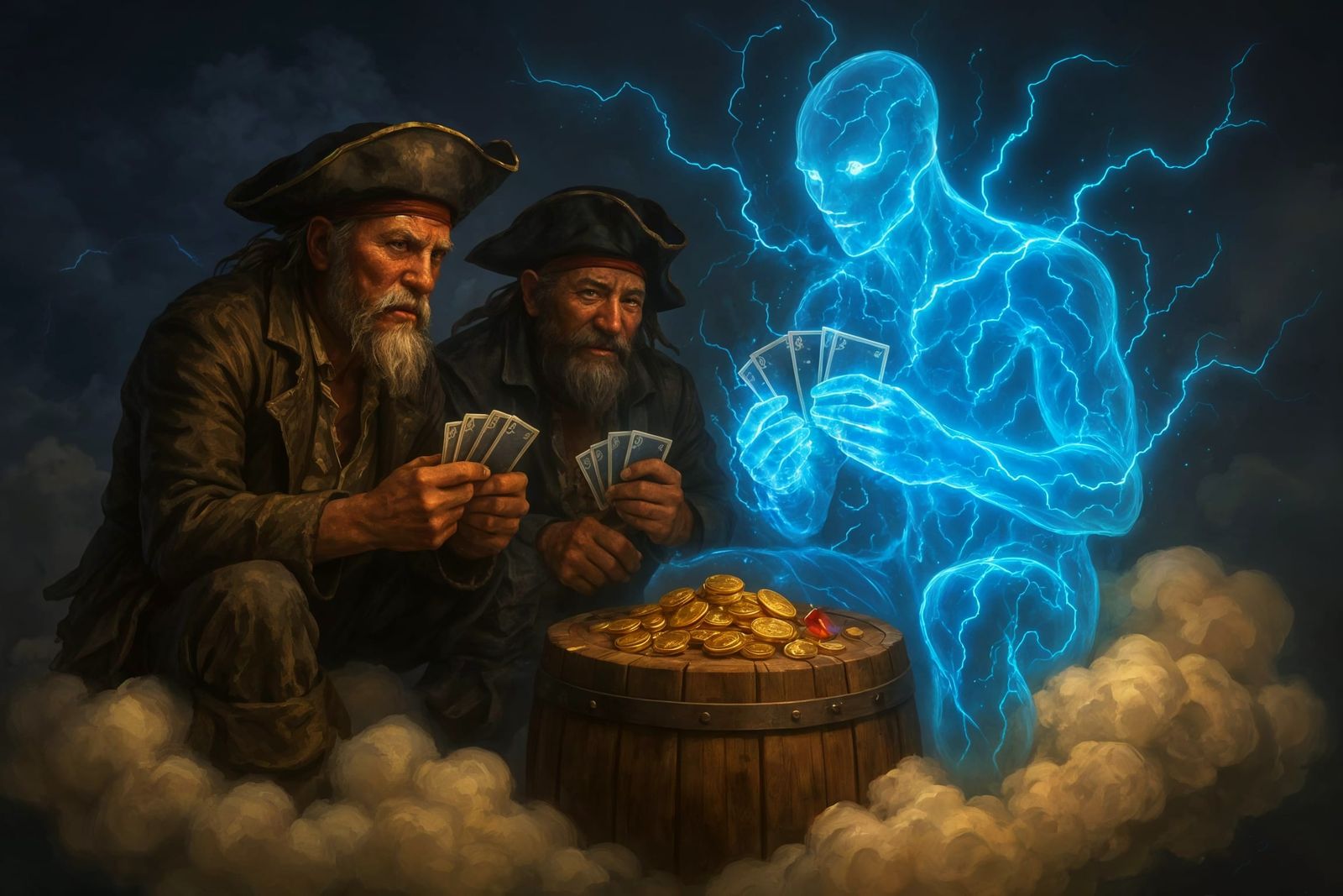 Pirates and Lightning Creature Playing Cards on Cloud