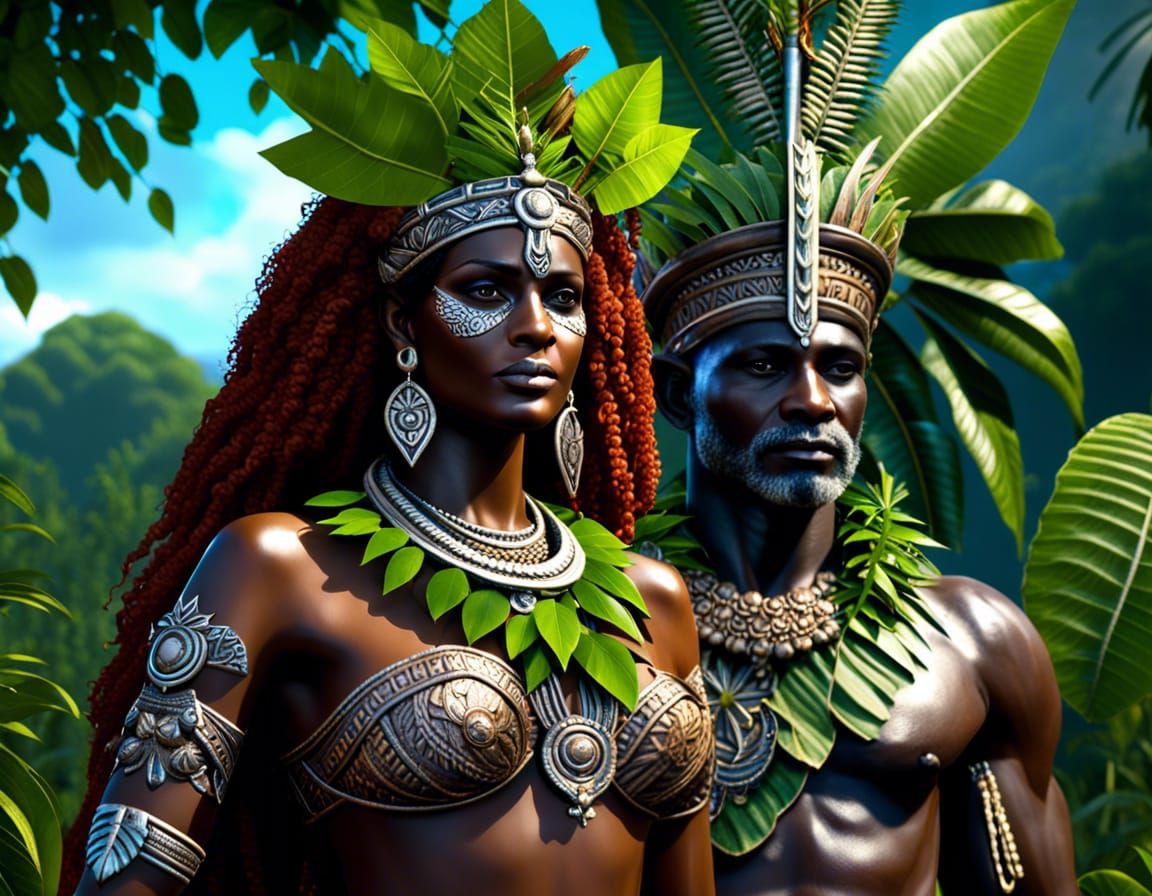 Melanesian Nature Gods: Divine Couple in HD Render