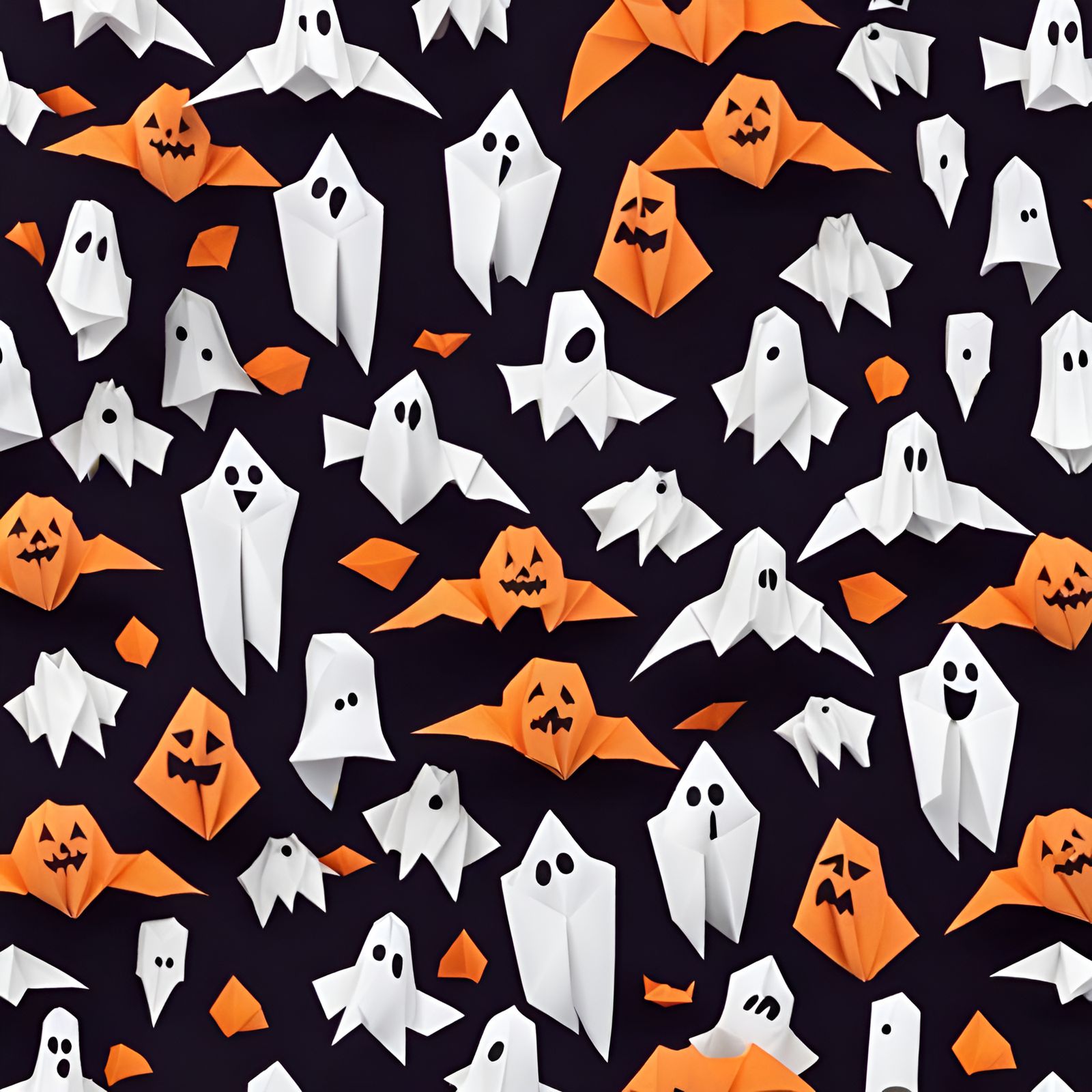 Spooky Halloween Ghosts Pattern in Origami Style