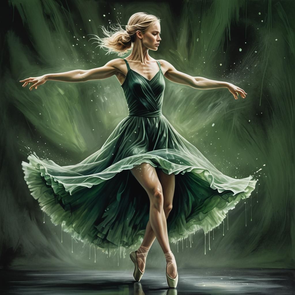 Green Ballerina in Liquid Green Splash Art