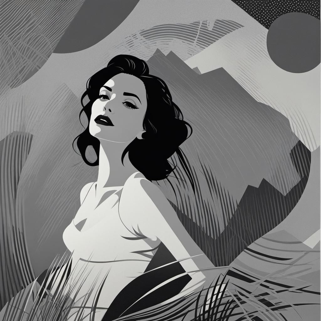 Silhouette Woman in Bauhaus Landscape with Lichtenstein elem...