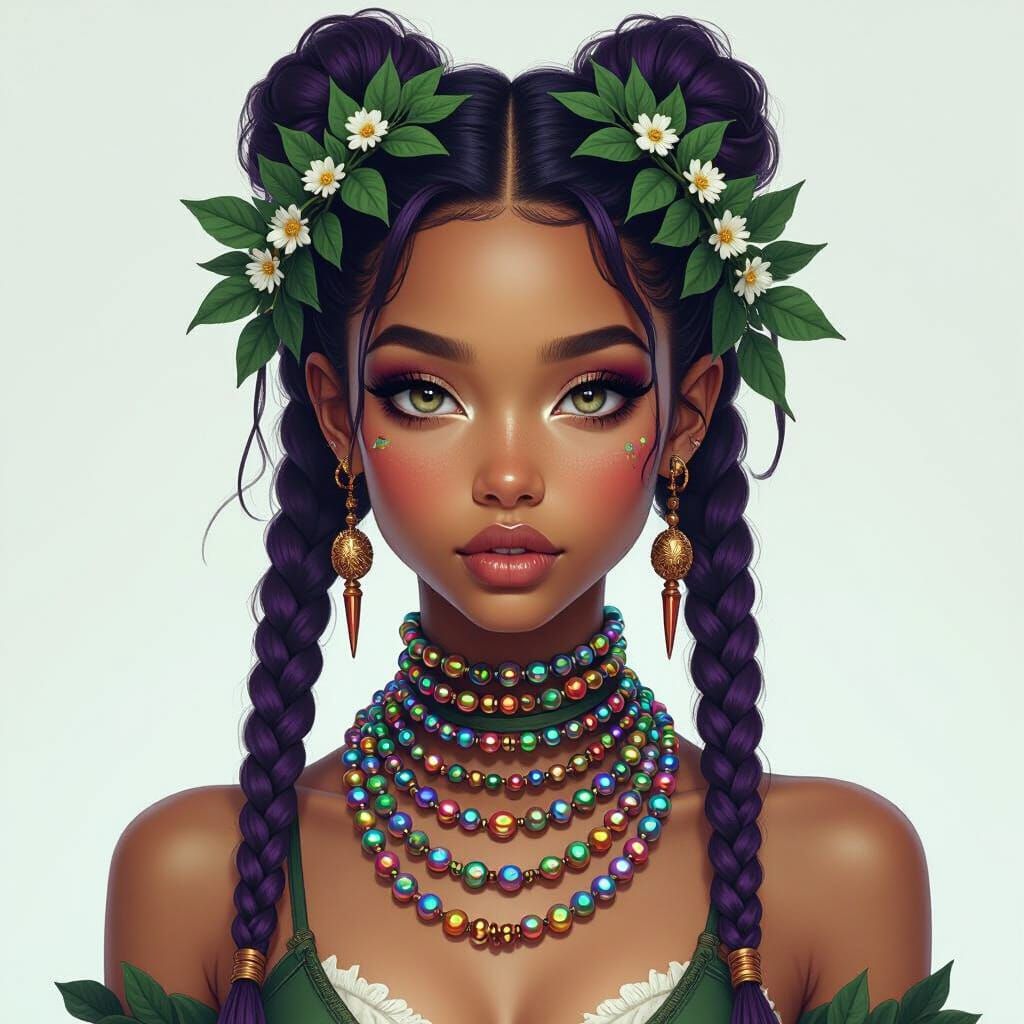 Woman with Braids and Beads in a Futuristic Style