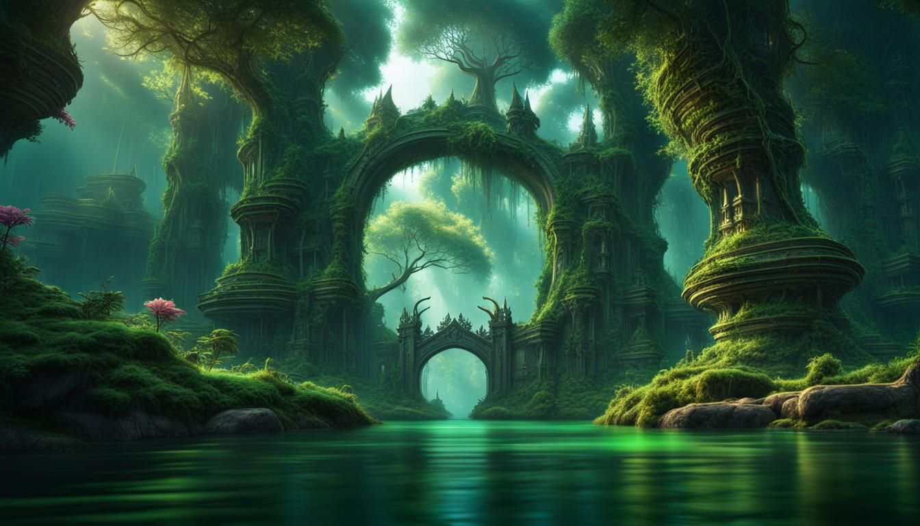 Lush Green Thai Gateway in Deep Forest